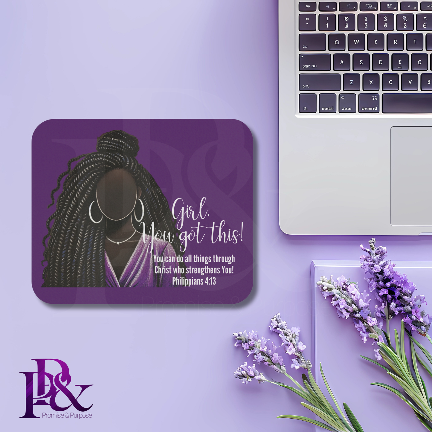 Girl, You Got This Purple Floral Mouse Pad | Faith-Based Desk Decor | YGTFL7