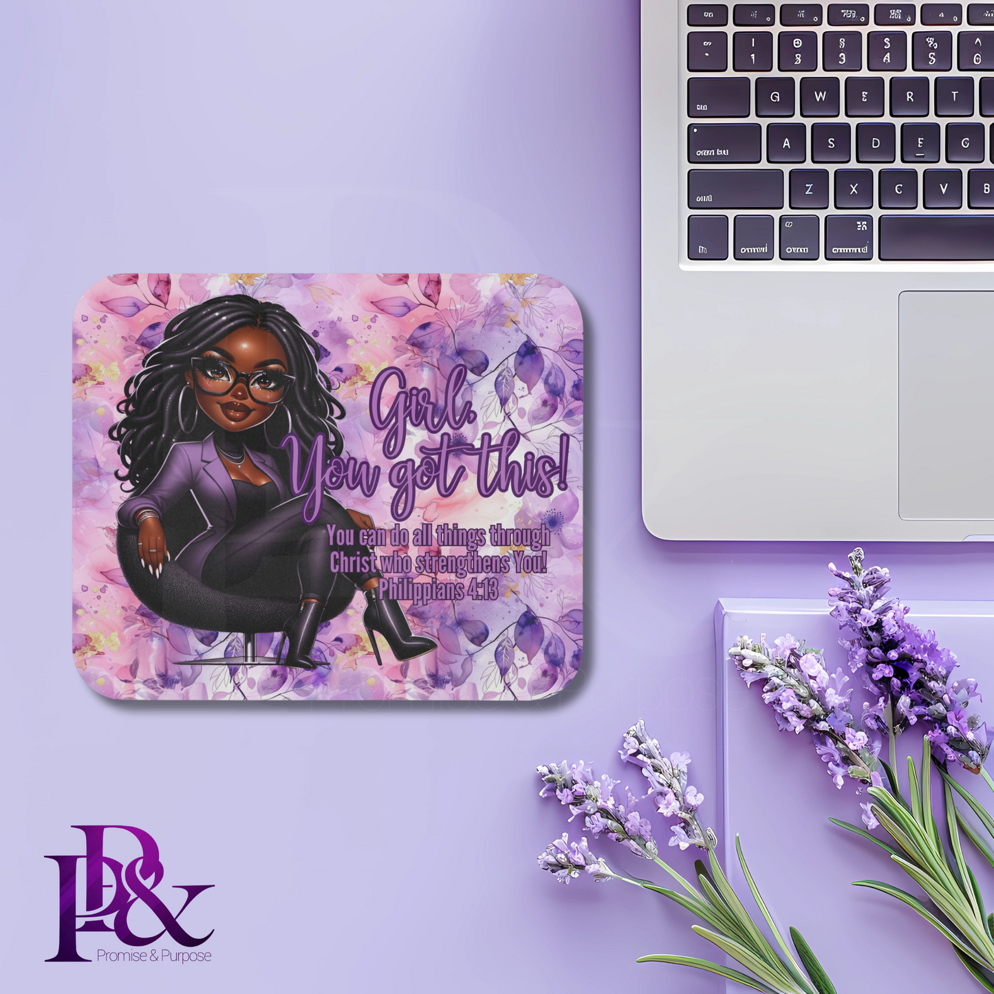 Girl, You Got This Purple Floral Mouse Pad | Faith-Based Desk Decor | YGTW03PF1