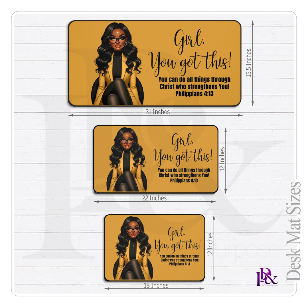Girl You Got This desk mat - Long Wavy Hair Gold Desk Mat - YGTW08GOLD
