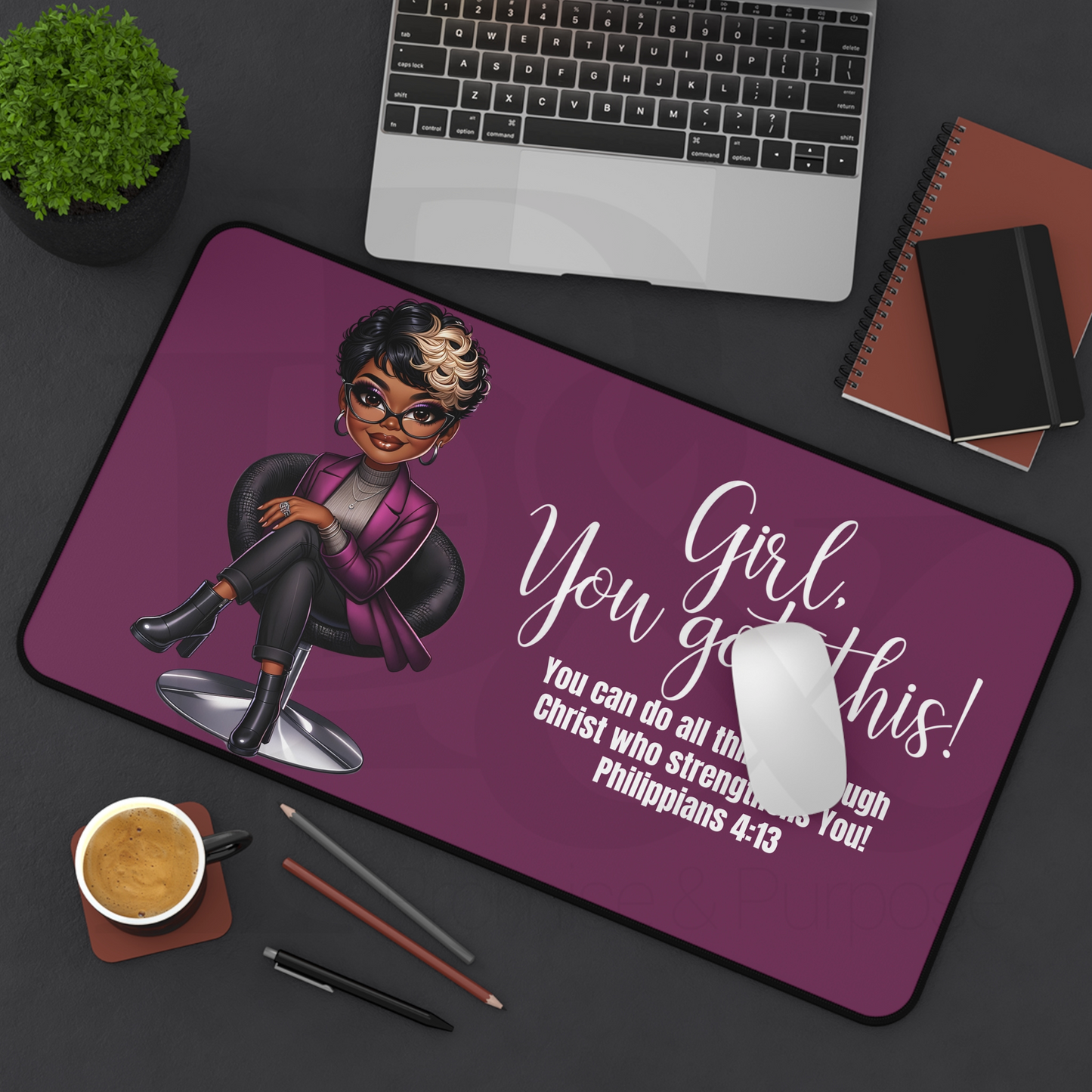 Girl, You Got This Collection - Short Hair Black and Blonde Desk Mat - YGTW12