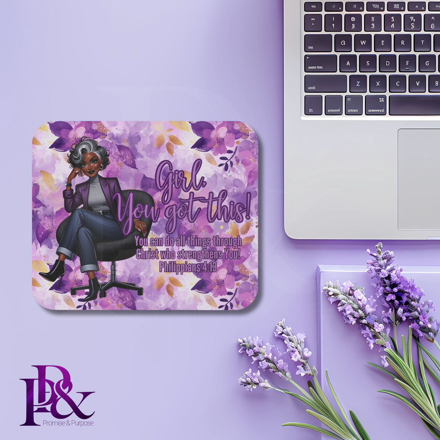 Girl, You Got This Purple Flower Mouse Pad | Faith-Based Desk Decor | YGTW07PF