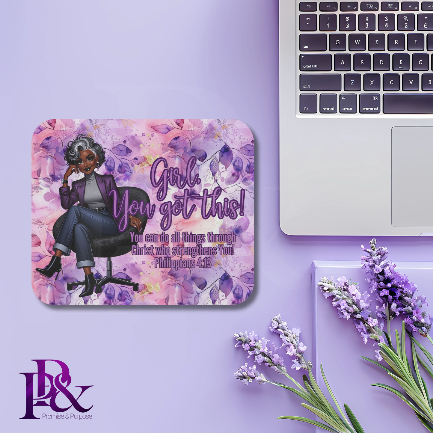 Girl, You Got This Purple Floral Mouse Pad | Faith-Based Desk Decor | YGTW07PF1