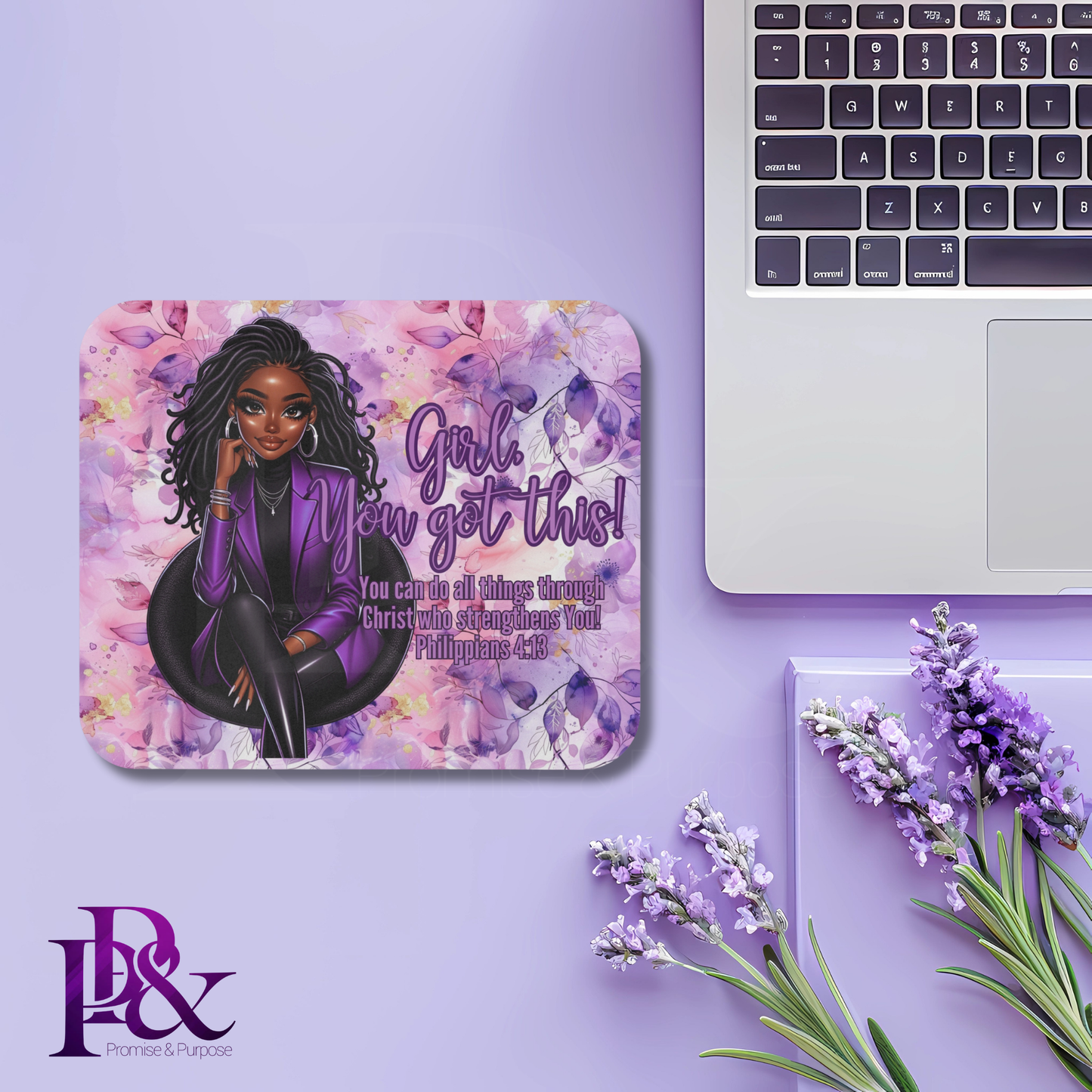 Girl, You Got This Purple Floral Mouse Pad | Faith-Based Desk Decor | YGTW10PF1