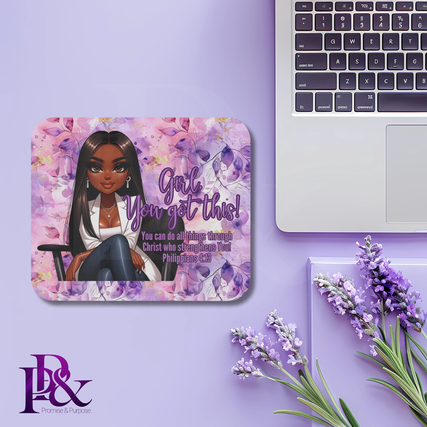 Girl, You Got This Purple Floral Mouse Pad | Faith-Based Desk Decor | YGTW11PF1