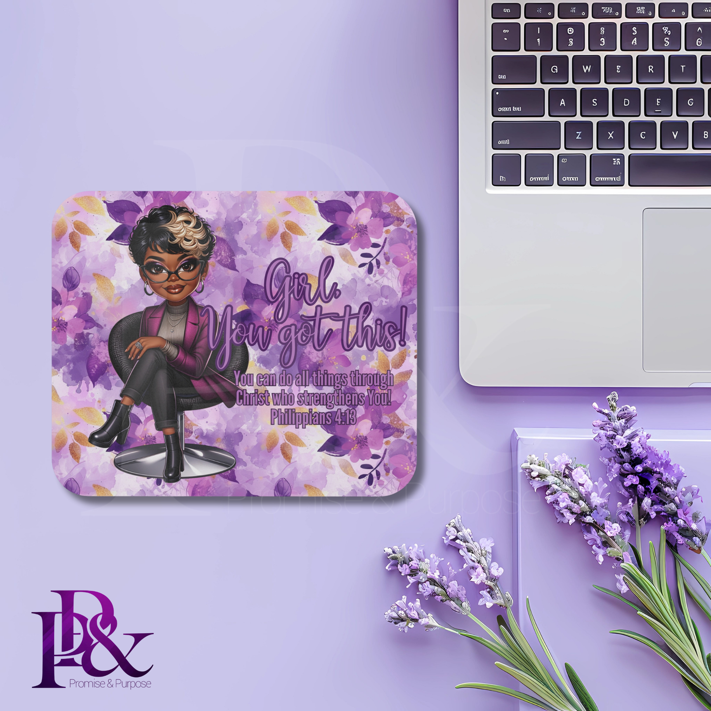 Girl, You Got This Purple Flower Mouse Pad | Faith-Based Desk Decor | YGTW12PF
