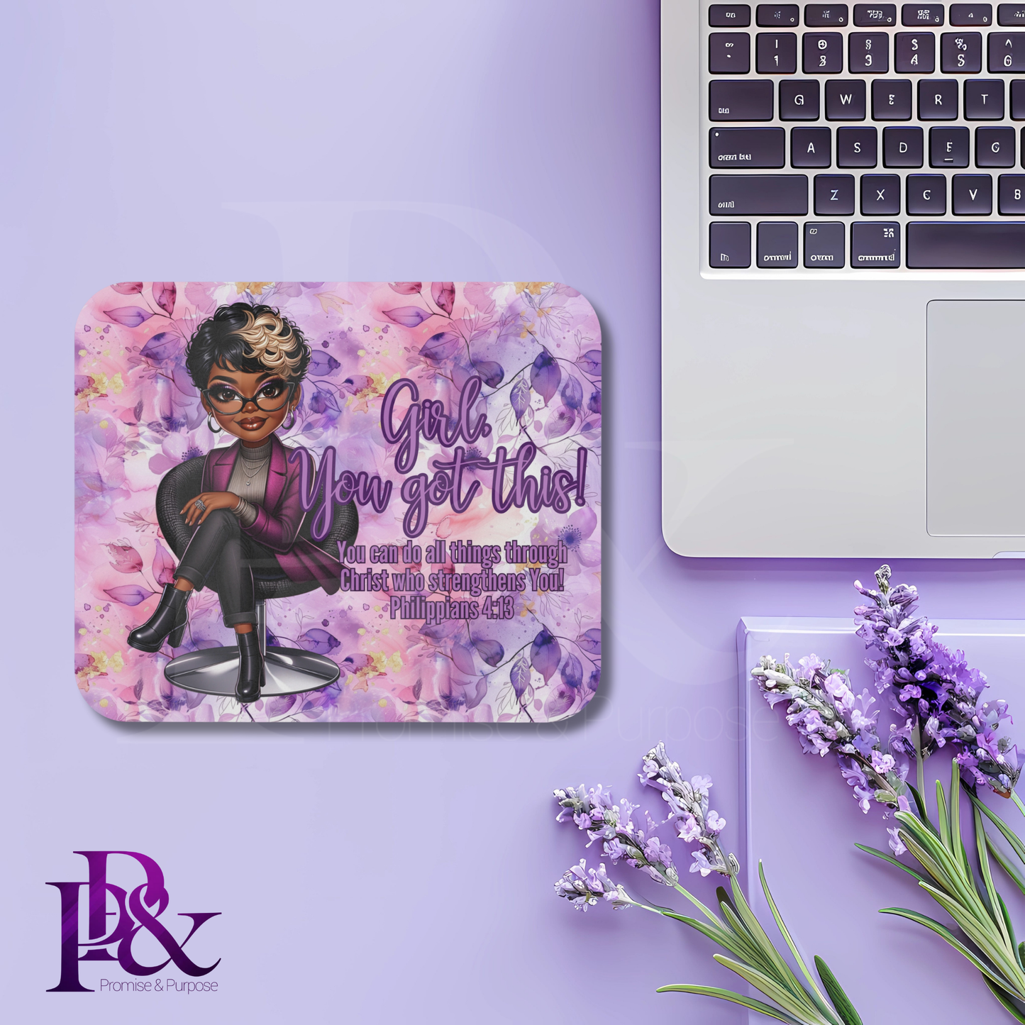 Girl, You Got This Purple Floral Mouse Pad | Faith-Based Desk Decor | YGTW12PF1