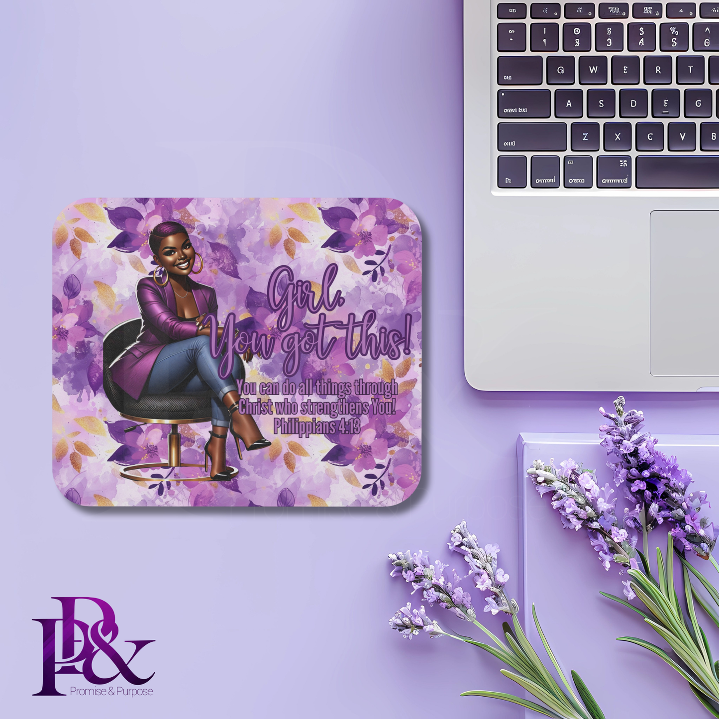 Girl, You Got This Purple Flower Mouse Pad | Faith-Based Desk Decor | YGTW13PF