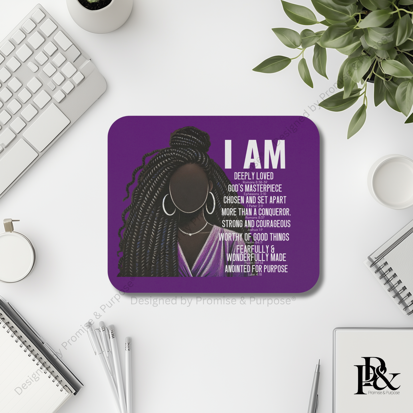 I Am Scripture Affirmation mousepad for faith inspired desk decor and office setup