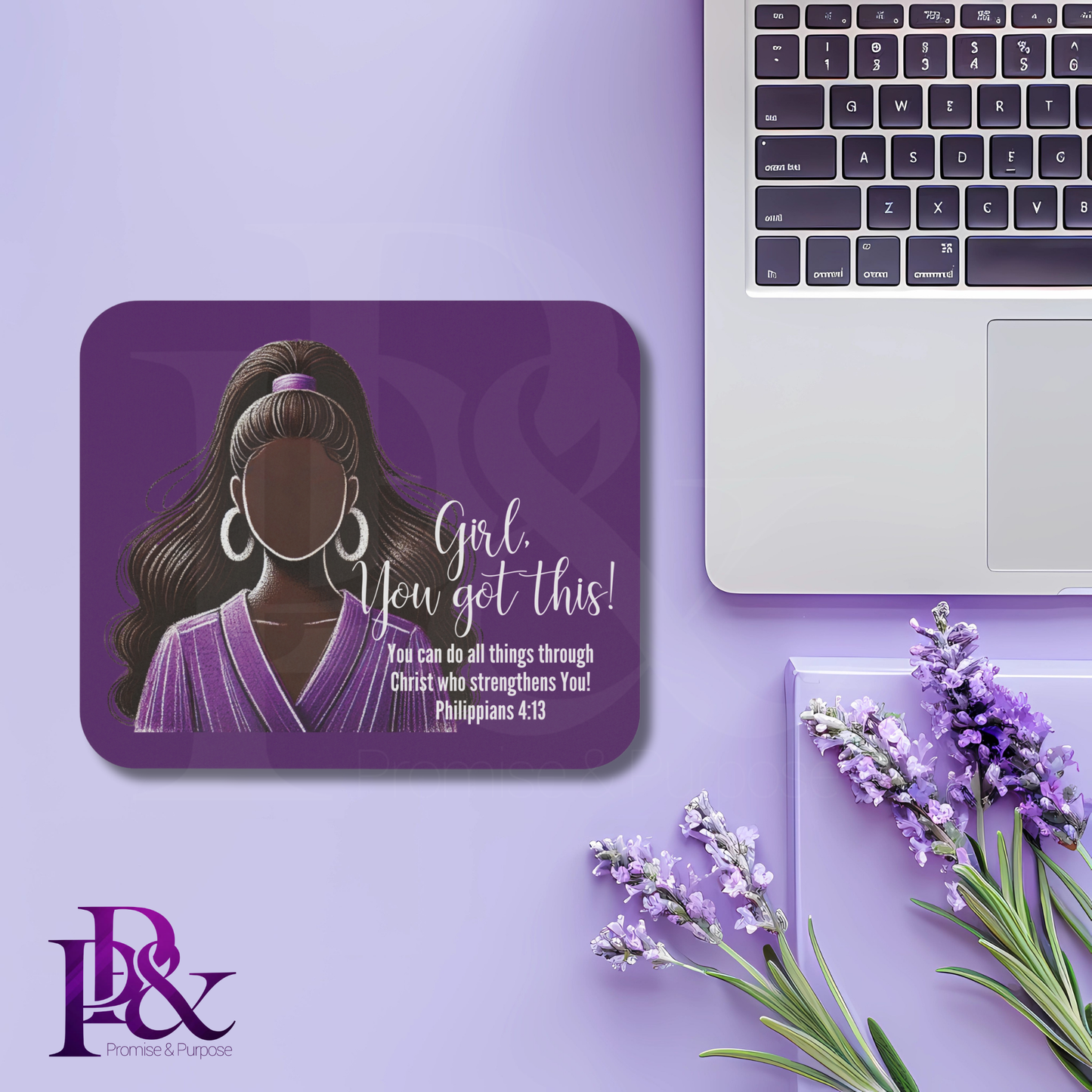 Girl, You Got This Purple Floral Mouse Pad | Faith-Based Desk Decor | YGTFL8