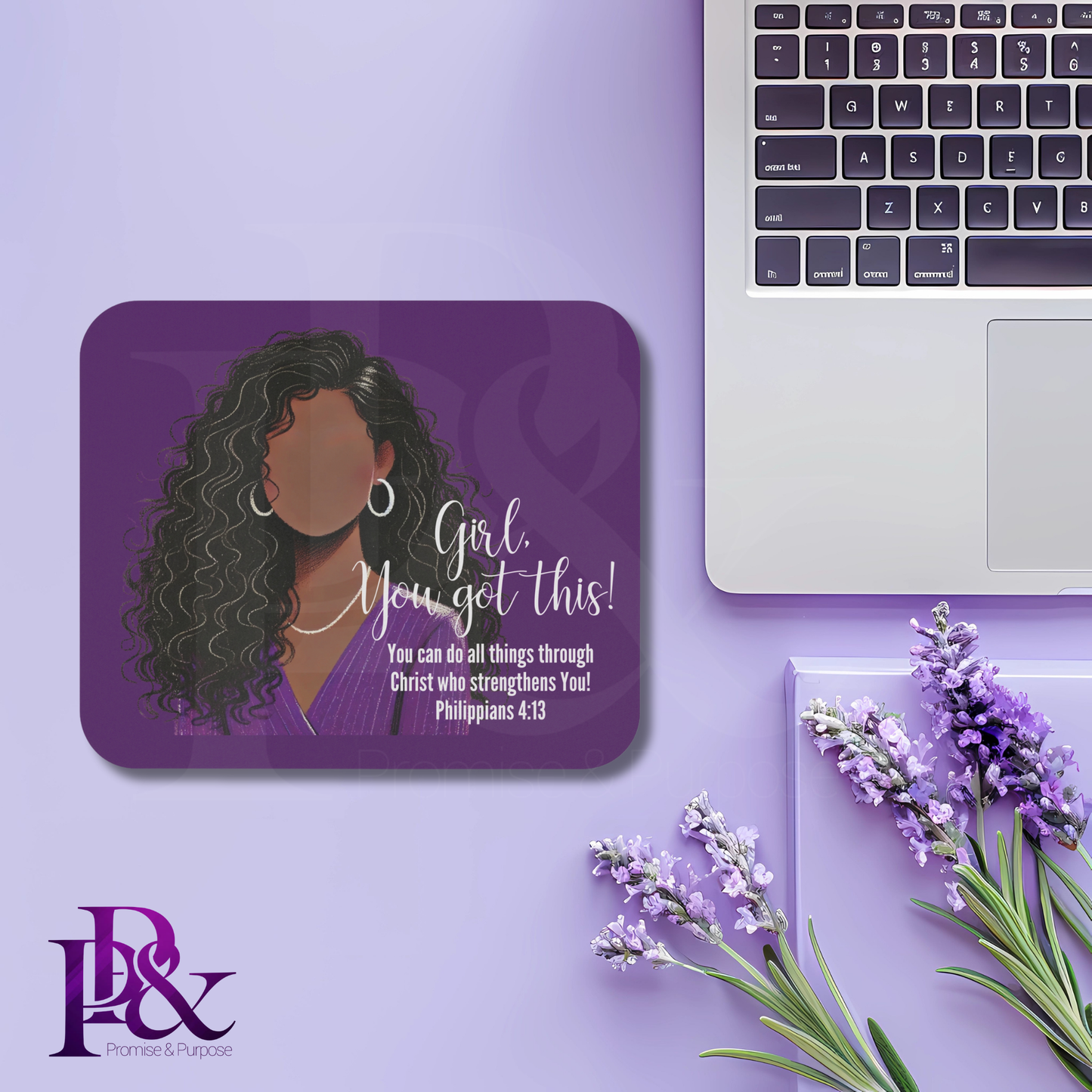 Girl, You Got This Purple Floral Mouse Pad | Faith-Based Desk Decor | YGTFL9