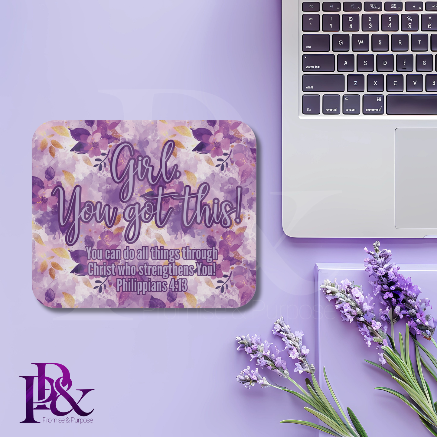 Girl, You Got This Purple Floral Mouse Pad | Faith-Based Desk Decor | YGTTX1