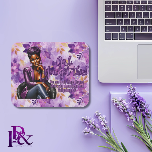 Girl, You Got This Purple Flower Mouse Pad | Faith-Based Desk Decor | YGTW17PF