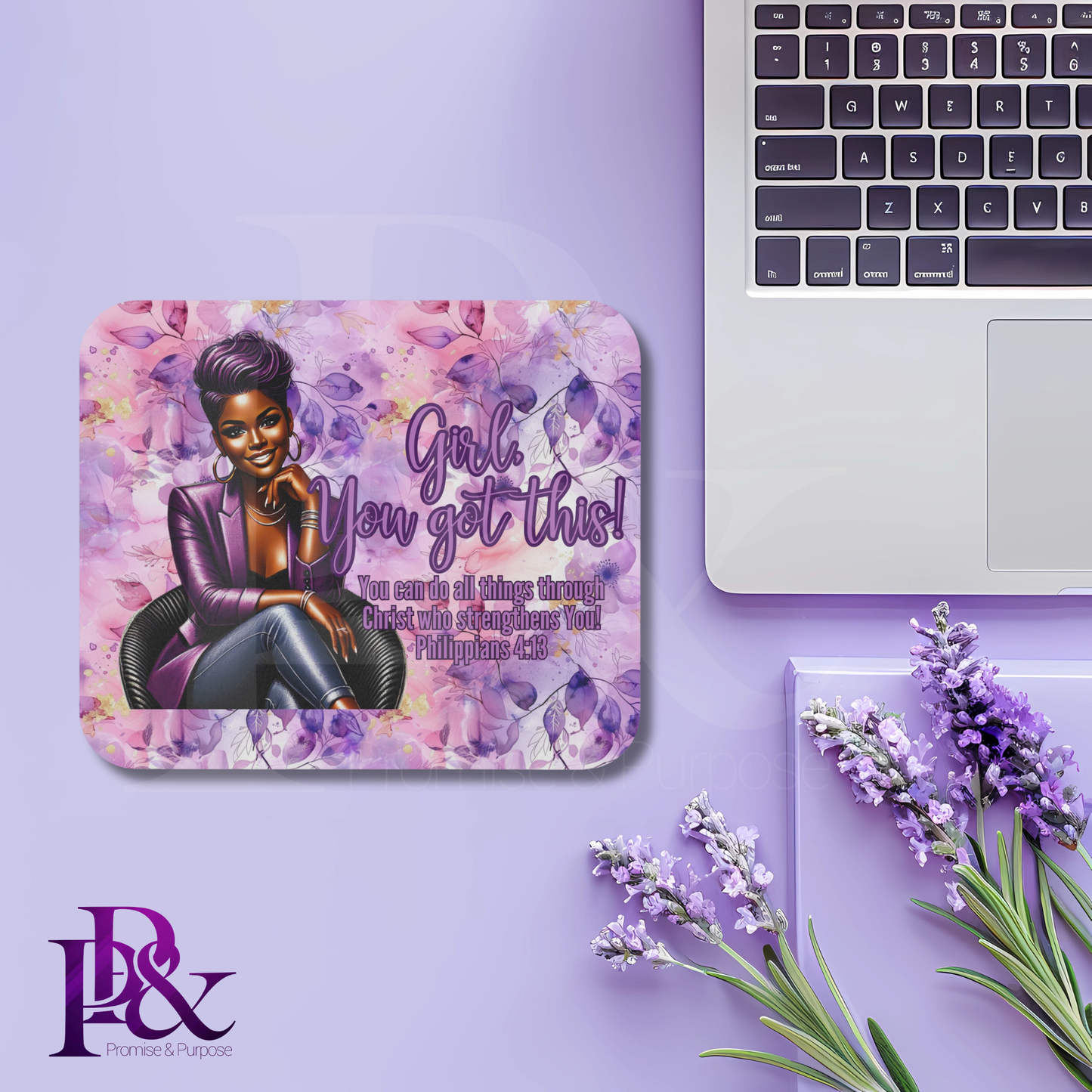 Girl, You Got This Purple Floral Mouse Pad | Faith-Based Desk Decor | YGTW17PF1