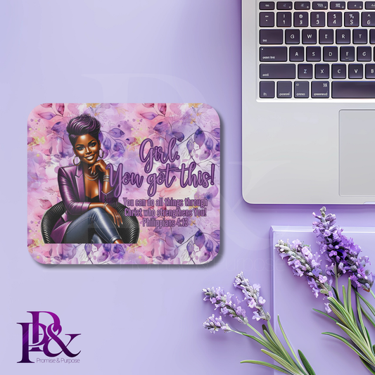 Girl, You Got This Purple Floral Mouse Pad | Faith-Based Desk Decor | YGTW17PF1