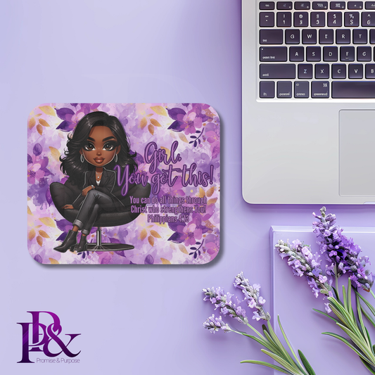 Girl, You Got This Purple Flower Mouse Pad | Faith-Based Desk Decor | YGTW18PF