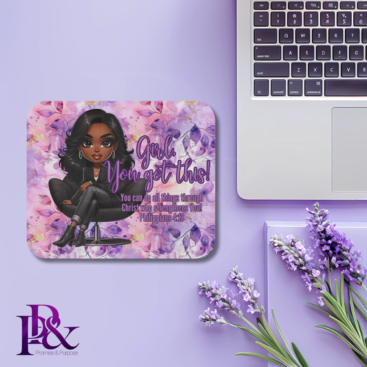 Girl, You Got This Purple Floral Mouse Pad | Faith-Based Desk Decor | YGTW18PF1