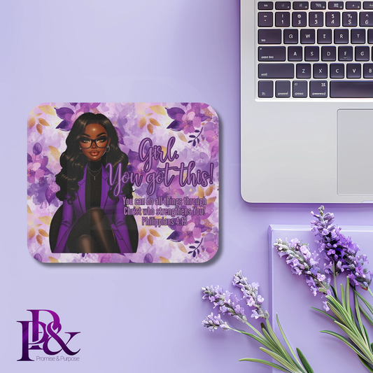 Girl, You Got This Purple Flower Mouse Pad | Faith-Based Desk Decor | YGTW19PF