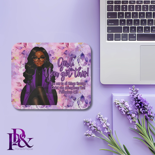 Girl, You Got This Purple Floral Mouse Pad | Faith-Based Desk Decor | YGTW19PF1