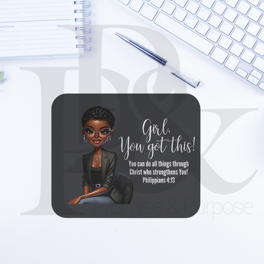 Girl You Got This Collection - Gray Short Curly Hair Mousepad - YGTW20