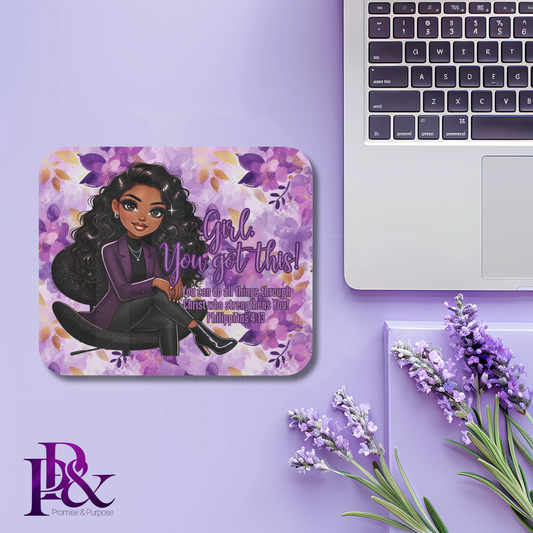 Girl, You Got This Purple Flower Mouse Pad | Faith-Based Desk Decor | YGTW20PF