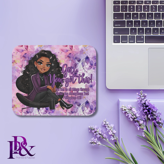 Girl, You Got This Purple Floral Mouse Pad | Faith-Based Desk Decor | YGTW20PF1