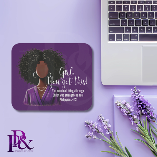 Girl, You Got This Purple Floral Mouse Pad | Faith-Based Desk Decor | YGTFL1