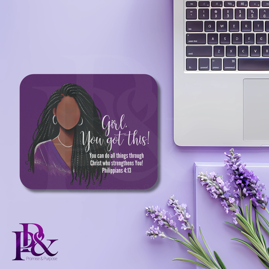 Girl, You Got This Purple Floral Mouse Pad | Faith-Based Desk Decor | YGTFL2