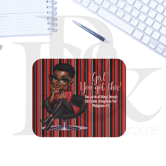 Girl You Got This Collection - Black Short Red Stripe Curly Hair Mousepad - YGTW01REDS