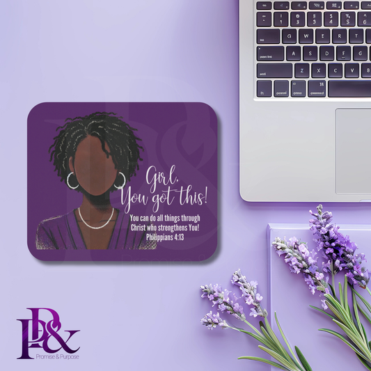 Girl, You Got This Purple Floral Mouse Pad | Faith-Based Desk Decor | YGTFL3