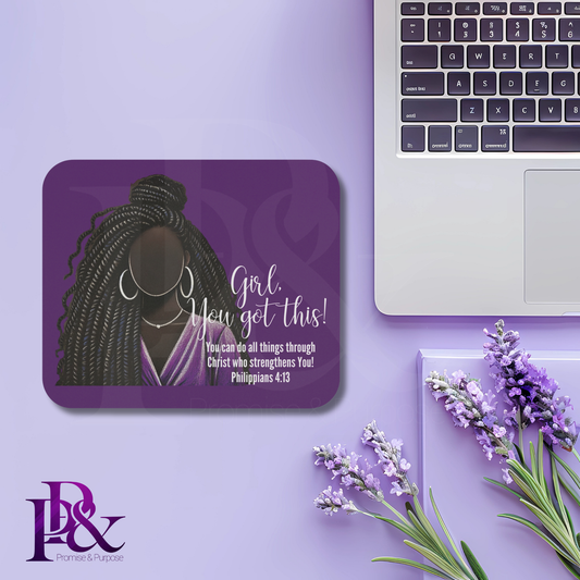 Girl, You Got This Purple Floral Mouse Pad | Faith-Based Desk Decor | YGTFL7