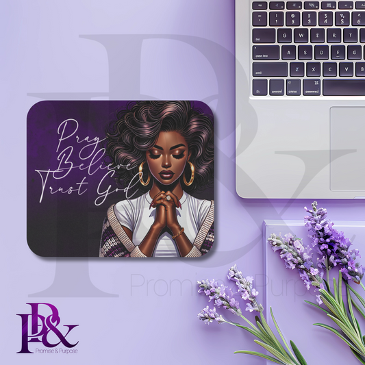 Pray Believe Trust God Purple Mouse Pad | Faith-Based Desk Decor | PBTGW12
