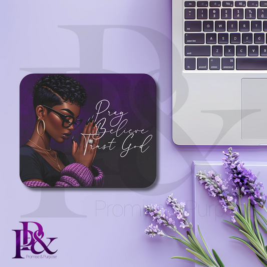 Pray Believe Trust God Purple Mouse Pad | Faith-Based Desk Decor | PBTGW14