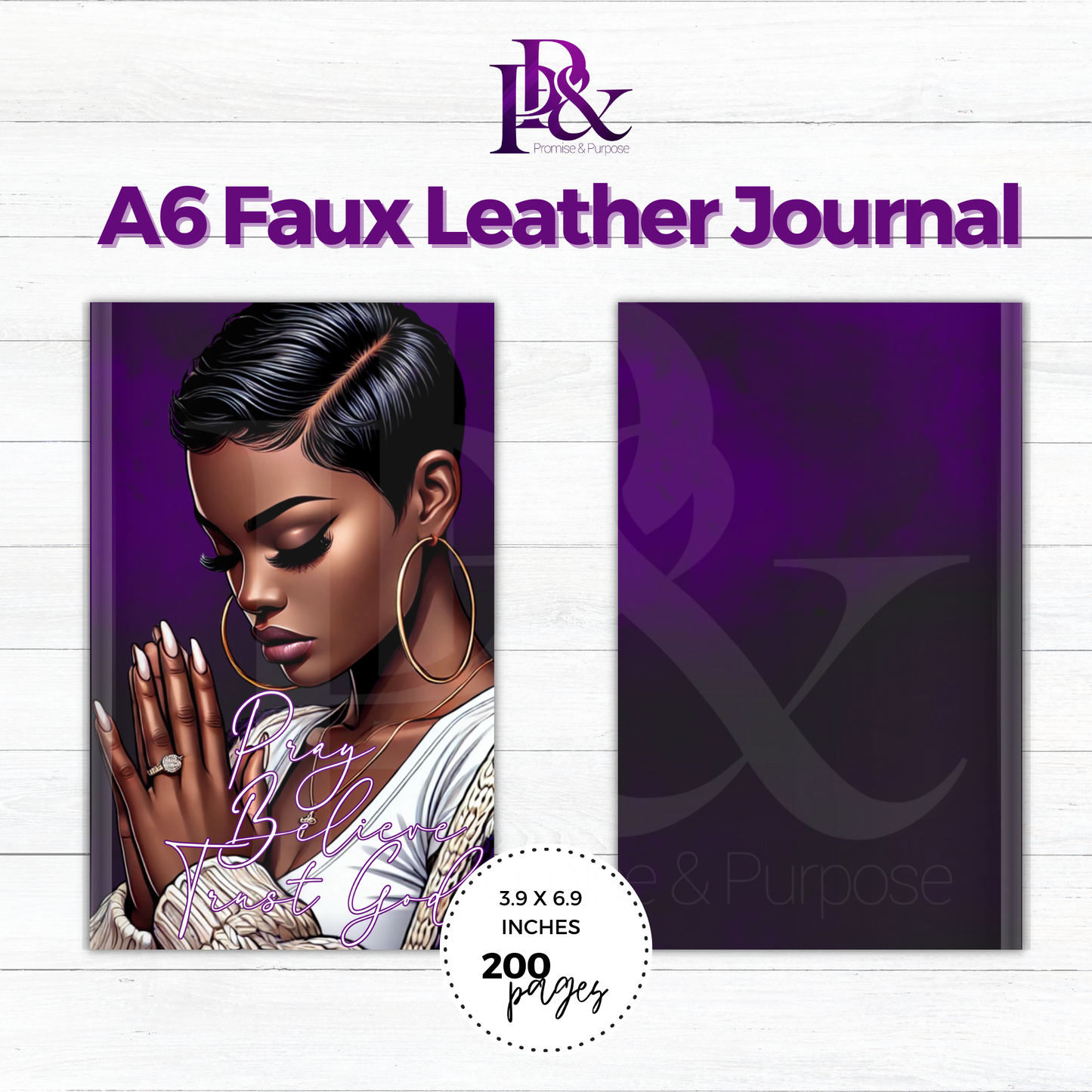 Pray Believe Trust God Purple A6 Faux Leather Journal | PBTGW16