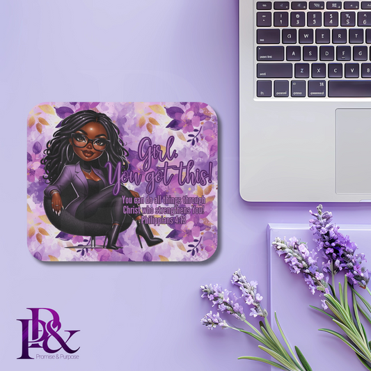 Girl, You Got This Purple Flower Mouse Pad | Faith-Based Desk Decor | YGTW03PF