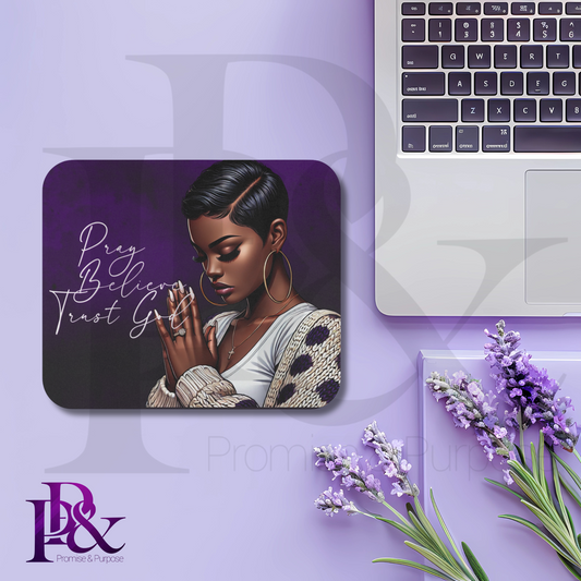 Pray Believe Trust God Purple Mouse Pad | Faith-Based Desk Decor | PBTGW16