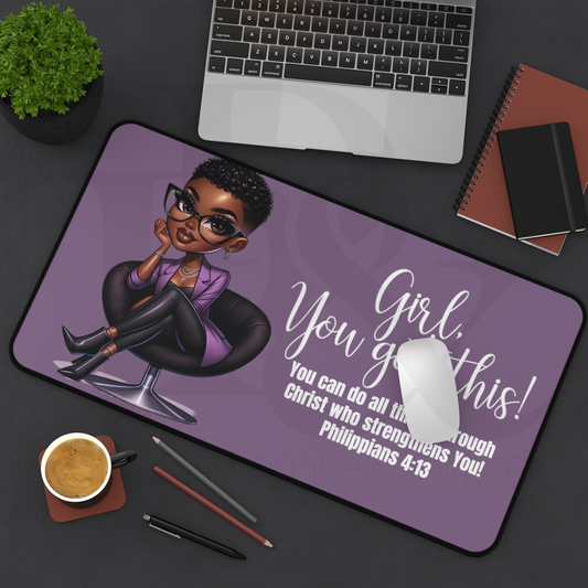 Girl You Got This Collection - Black Short Purple Curly Hair Desk mat - YGTW01PURP