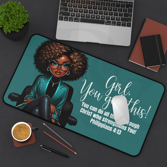 Girl You Got This Collection - Green Natural Fro Desk Mat - YGTW05GRN