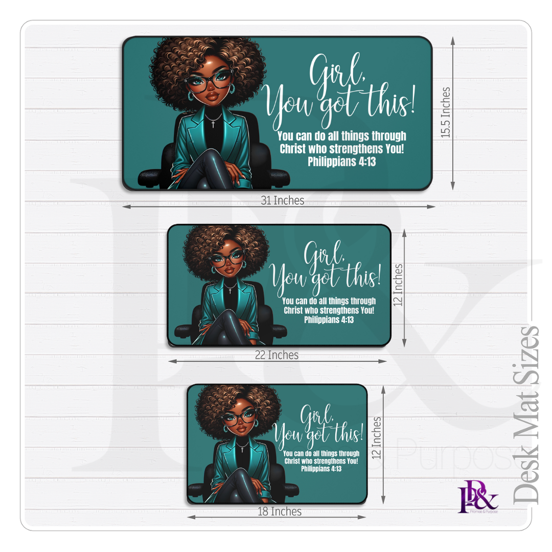 Girl You Got This Collection - Green Natural Fro Desk Mat - YGTW05GRN