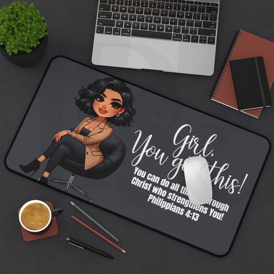 Girl You Got This Collection - Dark Gray Black Hair Desk Mat - YGTW06GRAY