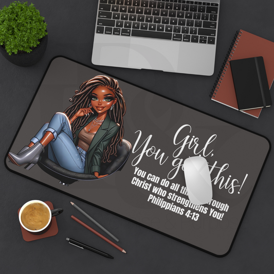 Girl You Got This Collection - Gray Locs Desk Mat - YGTW07GRAY