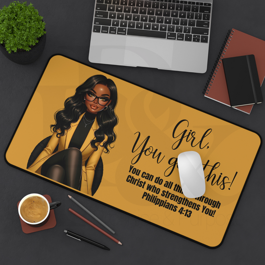 Girl You Got This desk mat - Long Wavy Hair Gold Desk Mat - YGTW08GOLD