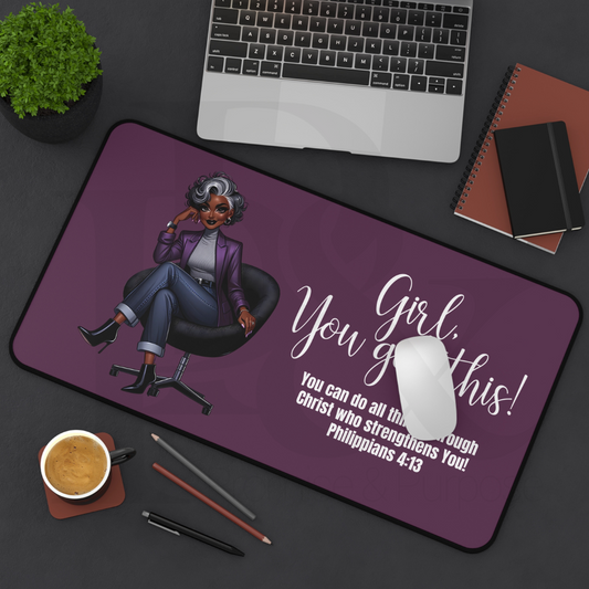 Girl You Got This Collection - Curly Salt & Pepper Desk Mat - YGTW09PURP