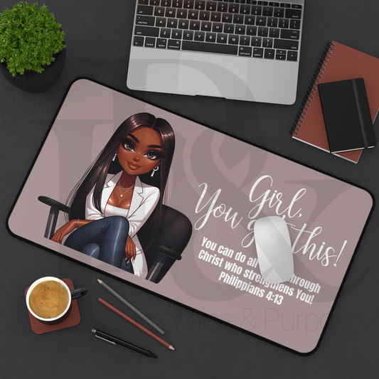 Girl You Got This Collection - Long Straight Hair Tan Desk Mat - YGTW11