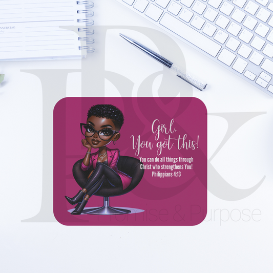 Girl You Got This Collection - Black Short Hot Pink Curly Hair Mousepad - YGTW01HPNK