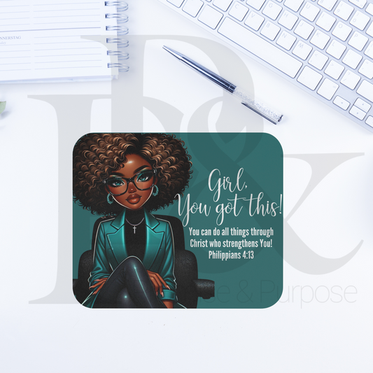 Girl You Got This Collection - Green Natural Fro Mousepad - YGTW05GRN