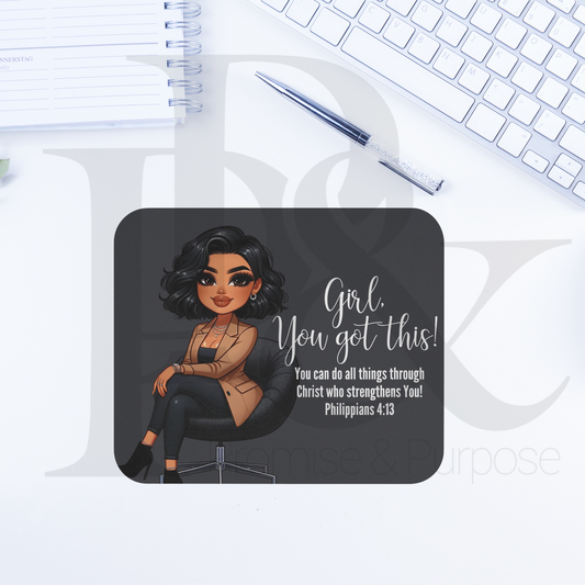 Girl You Got This Collection - Dark Gray Black Hair Mousepad - YGTW06GRAY