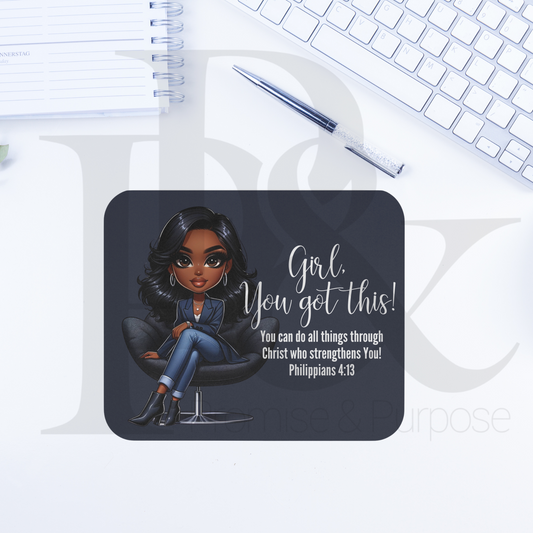 Girl You Got This Collection - Navy Wavy Black Hair Mousepad - YGTW10NAVY