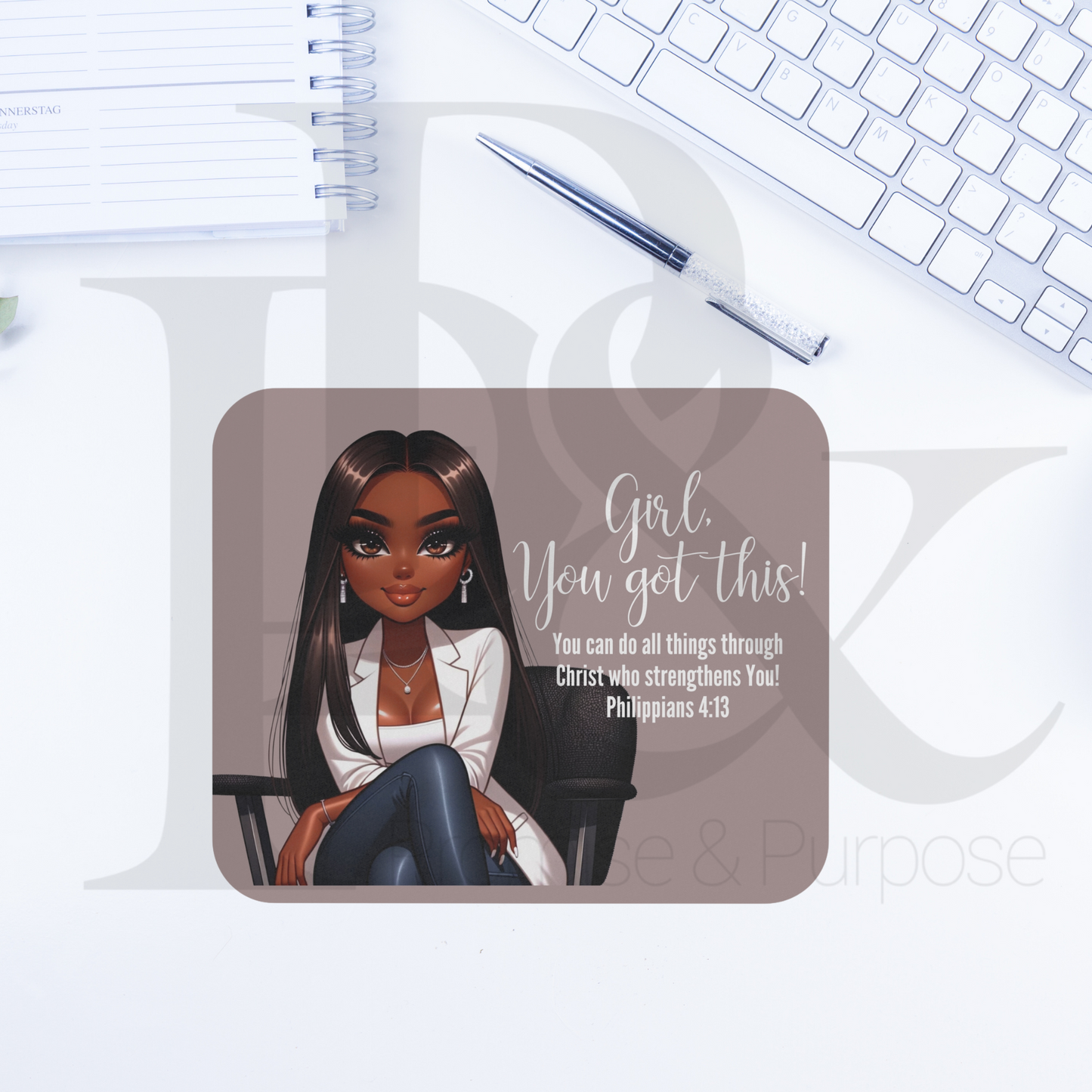 Girl You Got This Collection - Long Straight Hair Tan Mousepad - YGTW11