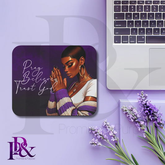 Pray Believe Trust God Purple Mouse Pad | Faith-Based Desk Decor | PBTGW20