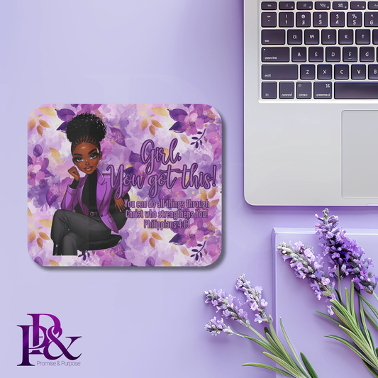 Girl, You Got This Purple Flower Mouse Pad | Faith-Based Desk Decor | YGTW04PF